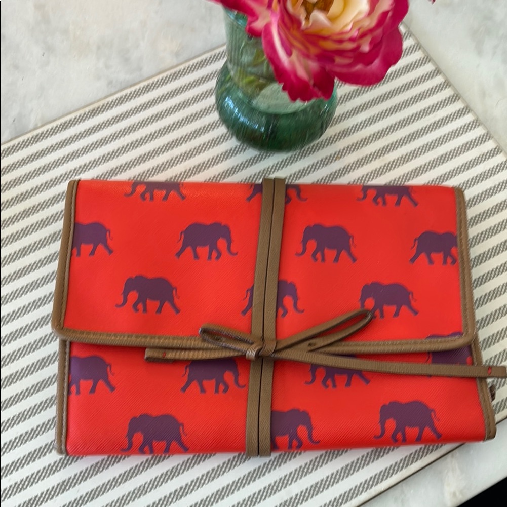 Stella Dot Jewelry Organizer Travel Bag Pouch Pink And Red Elephant Print 28$